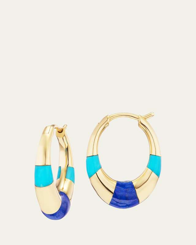 Mini Inlay Tri Hoop Earrings in 18K Yellow Gold